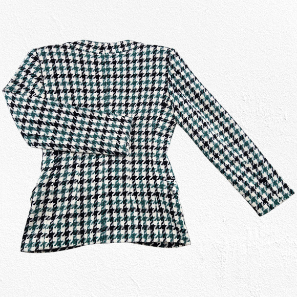 Vintage 80s Ann Taylor Green Black Wool Houndstooth Blazer Gold Buttons Size 2 - Picture 10 of 10